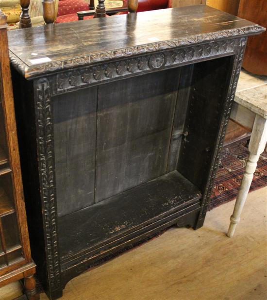Carved oak dwarf open bookcase